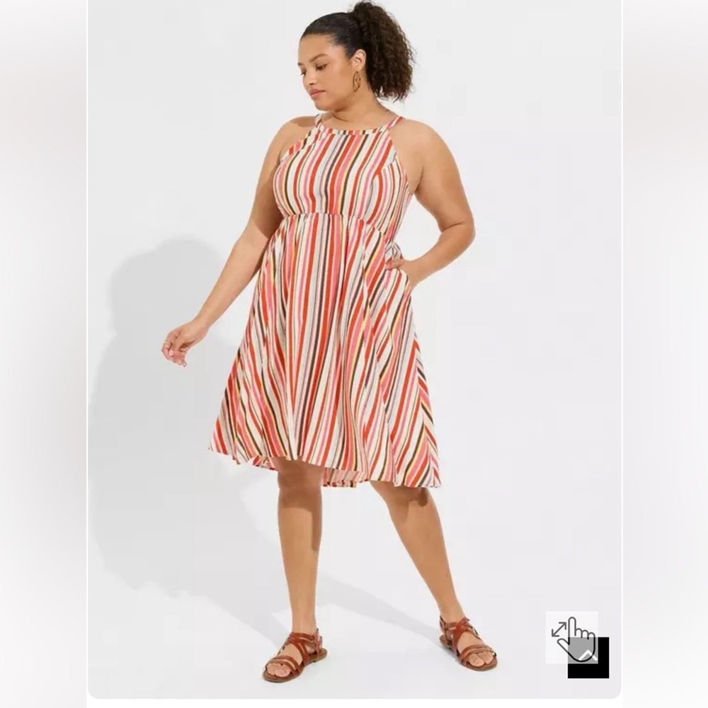 PlusSize Curvy Torrid A-Line Dress with halter neckline in Bold Stripe 1X 14-16